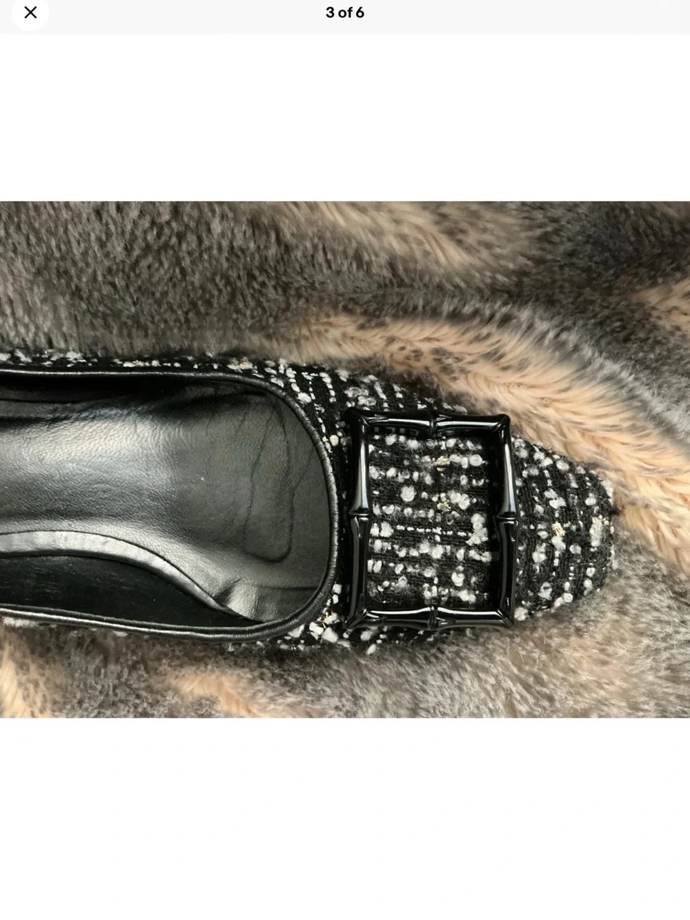 JMcLaughlin Black Tweed Square-Toe Loafers style with Decorative Buckle   6.5